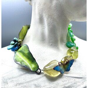 Vintage Artist Michelle DaRin Enamel Gemstone Necklace